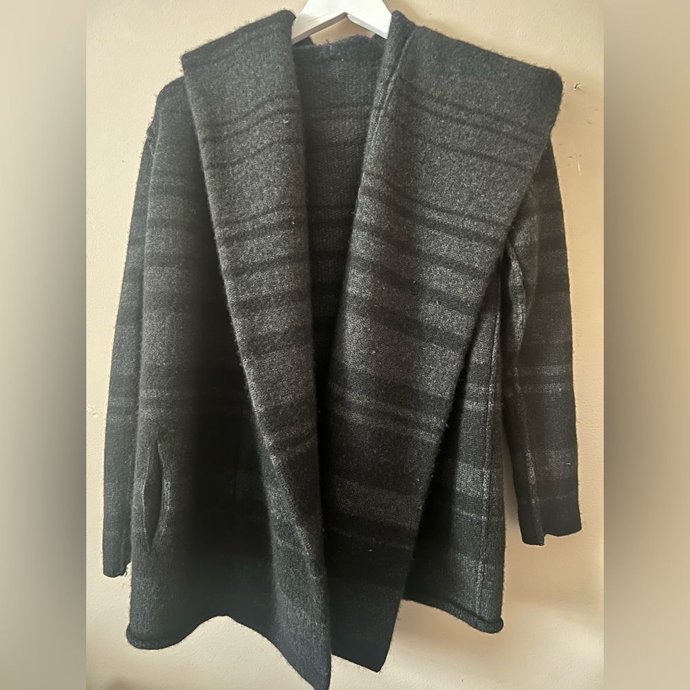 Vince Sophie Open Front Hooded Wool Yak Blend Sweater Cardigan S wrap chic boho